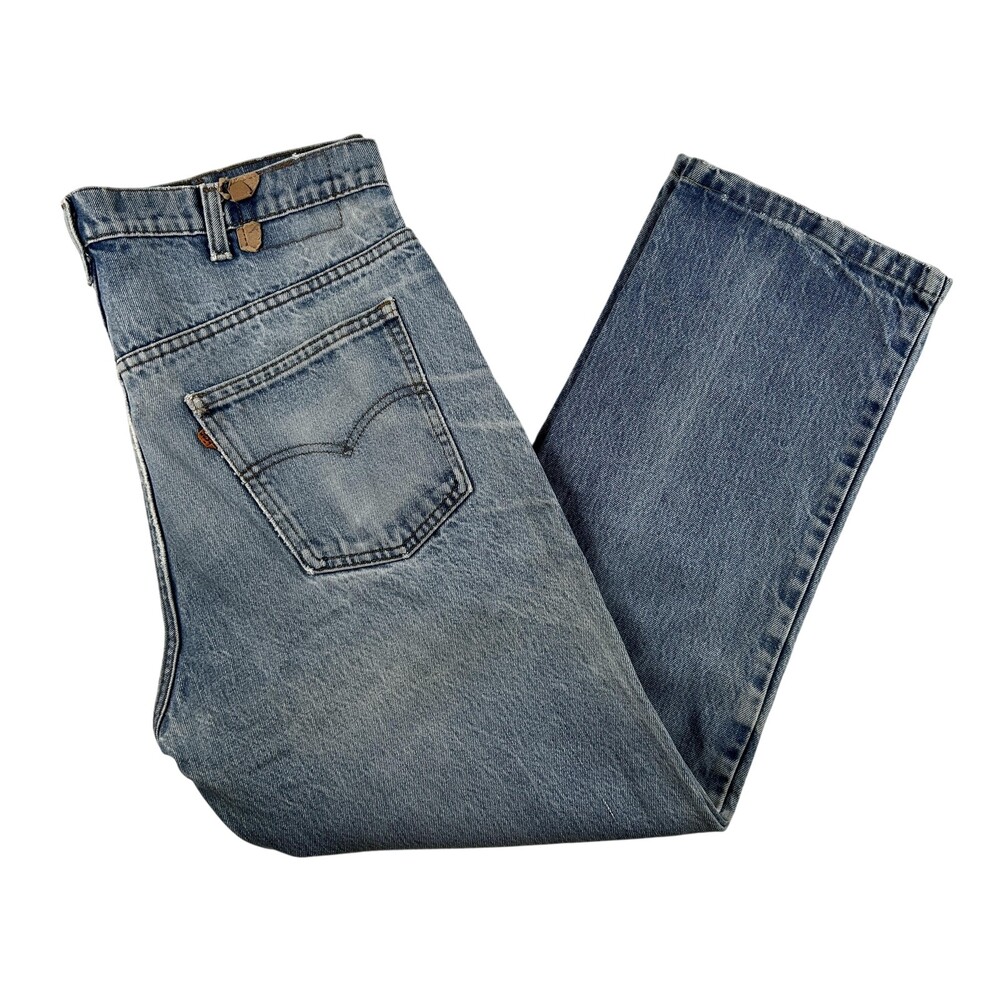 Vintage Levis 519-0217 Jeans Mens 36x28 Light Wash Distressed Orange Tab 80s USA